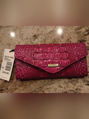 Brahmin Veronica Potion Hot Pink Croc-Embossed Leather Wallet NWT Gorgeous!!